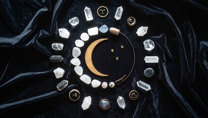 Mystic Flatlay with Crystals and Moon Phases