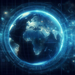 Map of the planet. World map. Global social network. Future. Vector. Blue futuristic background with planet Earth. Internet and technology. Floating blue plexus geometric background.  