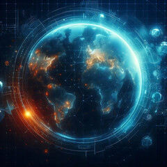 Map of the planet. World map. Global social network. Future. Vector. Blue futuristic background with planet Earth. Internet and technology. Floating blue plexus geometric background.  