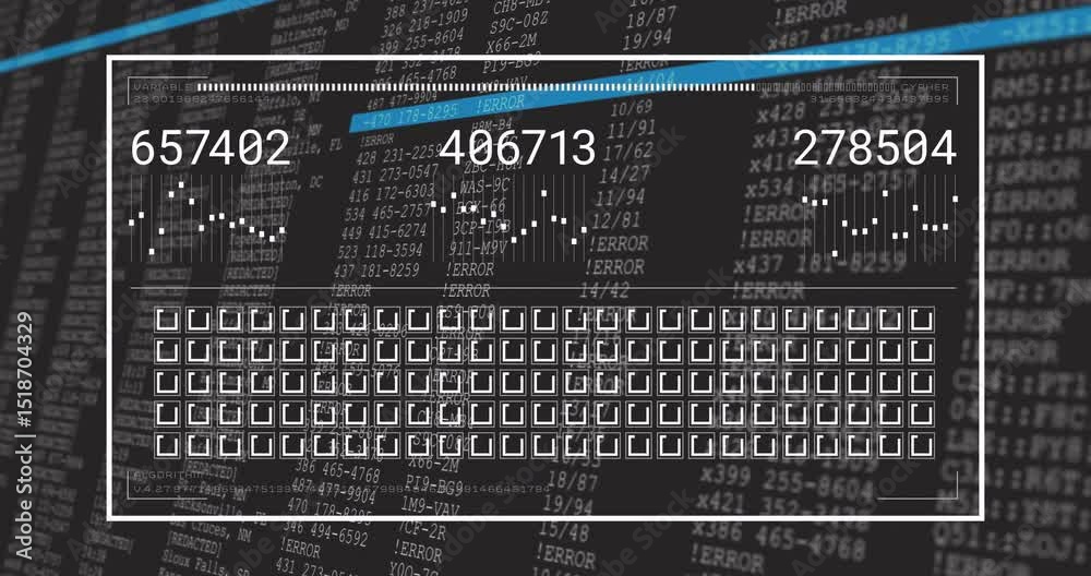 Poster after panel opening, panel showing numeric charts while blue bar scanning code for monitoring