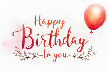 A celebratory birthday message with the text Happy Birthday to you written in an elegant, cursive font. A red balloon floats beside the text.