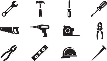 Comprehensive Vector Toolkit Icons on Background for DIY Projects and Home Improvement