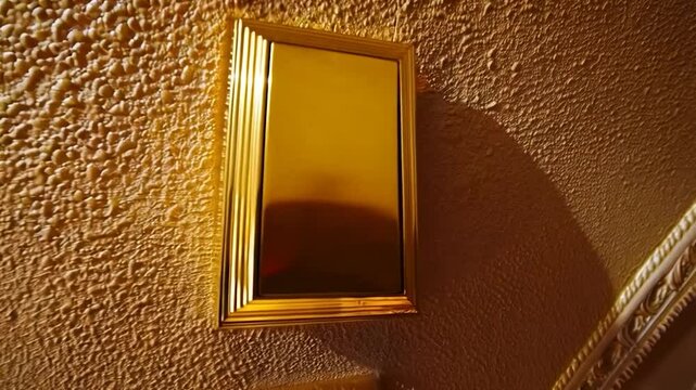 Gold-toned wall plate or switch on textured ceiling