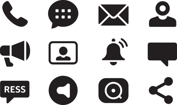 Modern Flat Icon Set of Communication and Notification Symbols on  Background for Digital Interfaces