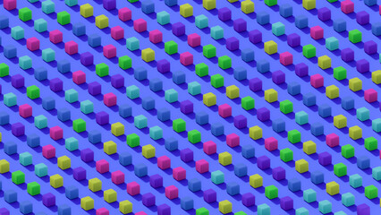 Illustration 3D children's colorful bright plastic cubes, on a blue background