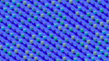 Illustration 3D children's colorful bright plastic cubes, on a blue background