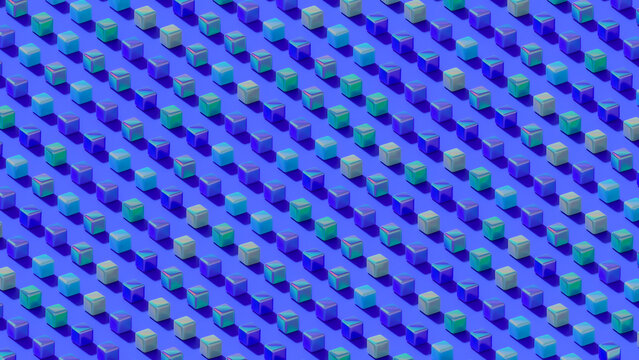 Illustration 3D children's colorful bright plastic cubes, on a blue background