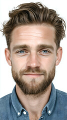 Obraz premium <Handsome Man with Beard and Blue Eyes: Modern Style Close-Up Portrait Photography>