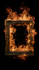 Abstract Flame Art and Burning Creativity: Dynamic Firelight Portrait on Black Background