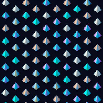 3D illustration, jewelry, shiny multicolored holographic pyramids on background