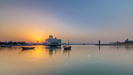 Fototapeta premium Sunset near Museum of Islamic Art in Doha timelapse, Qatar