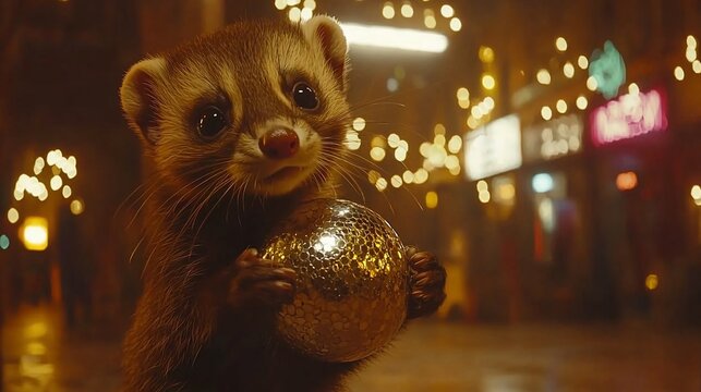 Cute animal holding disco ball