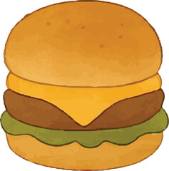 A classic American cheeseburger with a soft bun, juicy beef patty, melted cheese, fresh lettuce, and tomato. This iconic fast food delight is perfect for lunch, dinners, or casual outings, embodying c