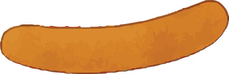 A grilled sausage with a rich brown color, slightly curved, representing American cuisine classics like hot dogs and BBQ staples. Perfectly cooked with a savory, smoky appeal