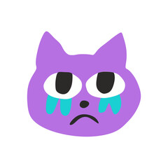 Crying Purple Cartoon Cat Face in Naive Flat Vector SVG on Transparent Background – Cute Pet Emotion Icon for Kids’ Apps, Sticker Packs, and Mood Boards in Pastel Colors