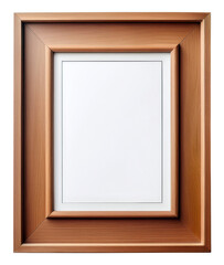 Fototapeta premium front view of wooden picture frame with blank white photo isolated on white background