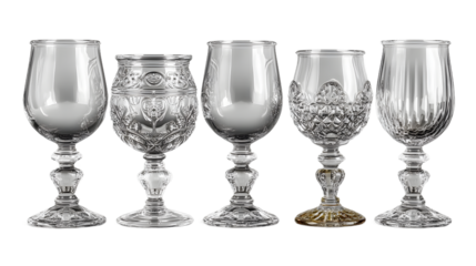 Five Elegant Crystal Goblets Wine Glasses Drinkware Set Decorative Tabletop Home Decor