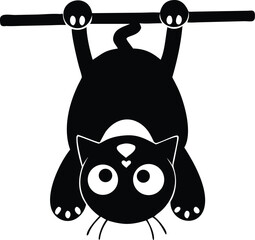 a black and white illustration of a cat hanging up