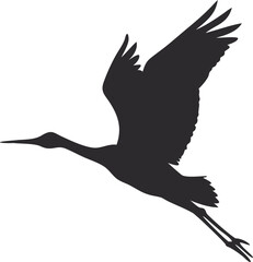 a black silhouette of a crane in flight isolated
