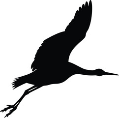 a black silhouette of a crane in flight isolated