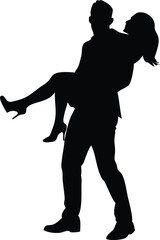 a black silhouette of a man carrying a woman 