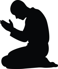 a man praying on god vector silhouette