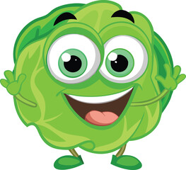 a smiling cartoon character of a green cabbage