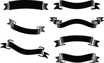 Vintage Black Ribbon Banner Clipart Set – Classic Scroll Vector Design Elements