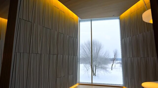 Modern Interior Corner with Textured Wall and Winter Window View