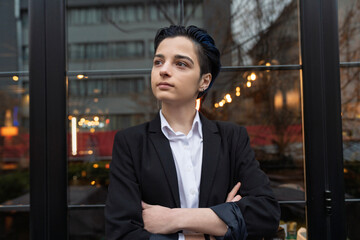 Portrait of young businesswoman in suit