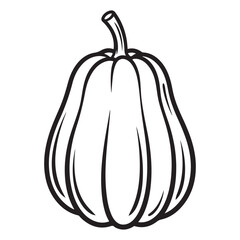 Pumpkin Illustration, simple, line-drawn illustration of a pumpkin. The illustration focuses on the classic pumpkin shape, with a rounded, slightly flattened 