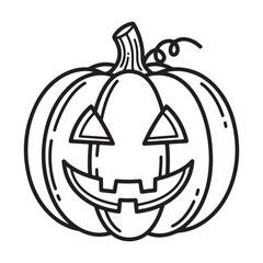 Jack-o'-Lantern Illustration, simple, line-drawn illustration of a jack-o'-lantern or carved pumpkin. The illustration focuses on the classic pumpkin shape with a carved face.