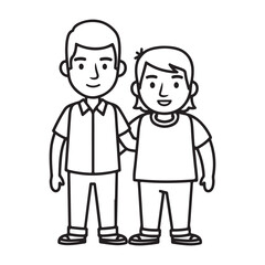 Fototapeta premium Two Boys Illustration, simple line-drawn illustration of two young boys standing side by side. The boys have a friendly, casual posture, with one boy's arm around the other's