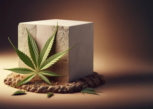 Hempcrete material - composition of hemp leaf and concrete block