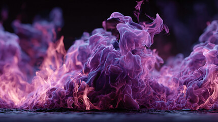 Surreal purple flames dance vividly against a dark background, casting ethereal light that evokes mystery, power, and the captivating interplay of light, shadow, and elemental energy.

