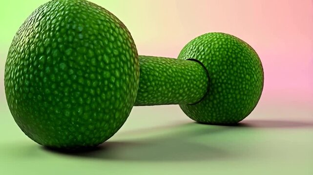 A bright green dumbbell with a textured surface, positioned on a light-gradient background