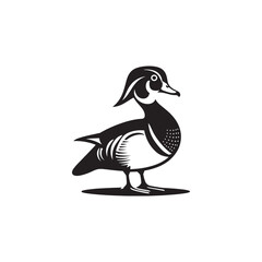 **"Vibrant Wood Duck Vector Silhouette: Striking Waterfowl Design Featuring Distinctive Head Crest, Curved Neck, and Colorful Plumage in Clean, Minimalist Style for Crafts and Digital Art"**
