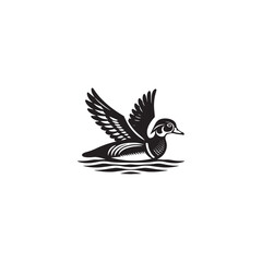 **"Vibrant Wood Duck Vector Silhouette: Striking Waterfowl Design Featuring Distinctive Head Crest, Curved Neck, and Colorful Plumage in Clean, Minimalist Style for Crafts and Digital Art"**
