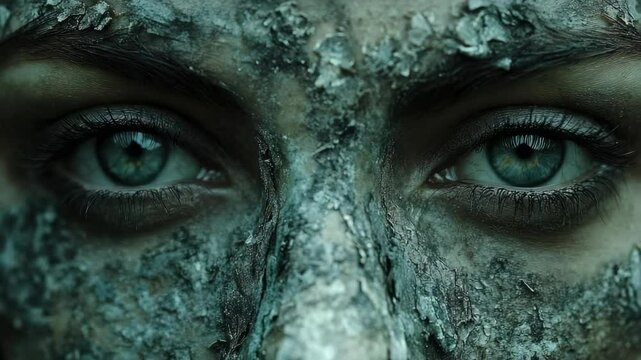 A woman 's face covered in mud