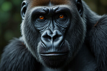 Portrait of wild gorilla. Front view.