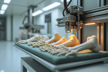 Printing imitation bone models on a 3D printer. Creating bone-like support structures for implantation and bone restoration. Bioprinter for traumatology.