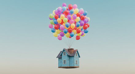 House floating with balloons stock photo up movie inspired colorful balloons flying house stock image dreamy wallpaper