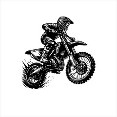 Motocross Rider Vector Logo – Dirt Bike Illustration with Rider – Black on White Background