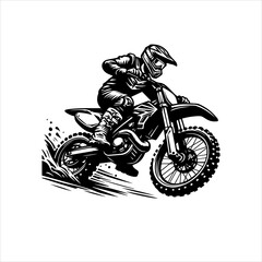 Motocross Rider Vector Logo &ndash; Dirt Bike Illustration with Rider &ndash; Black on White Background