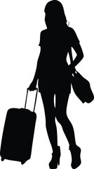 silhouette of a pretty tourist girl with a travel