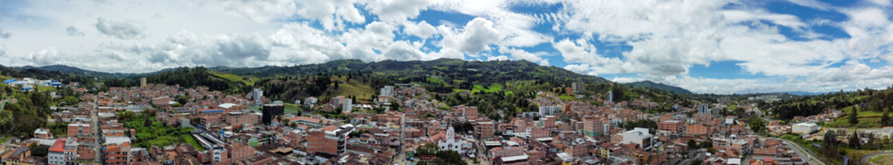 Fototapeta premium Guarne, Antioquia - Colombia. June 2, 2025. Aerial view with a drone. Municipality with 59,985 inhabitants.