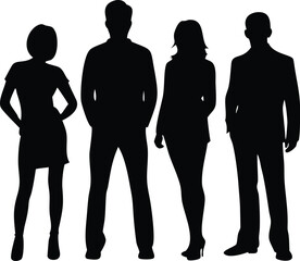 silhouettes of men and women on a white background