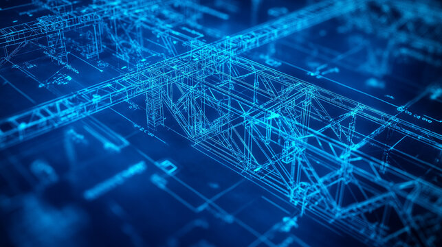 Intricate architectural blueprint of a modern bridge design—symbolizing engineering precision, innovation, structural integrity, and the fusion of technical planning with architectural vision.
