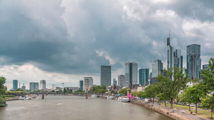 Fototapeta premium Hyperlapse of the historical Eiserner Steg or Iron Bridge over the Main River in Frankfurt, Germany