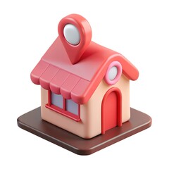 Cute cartoon house with location pin 3d render